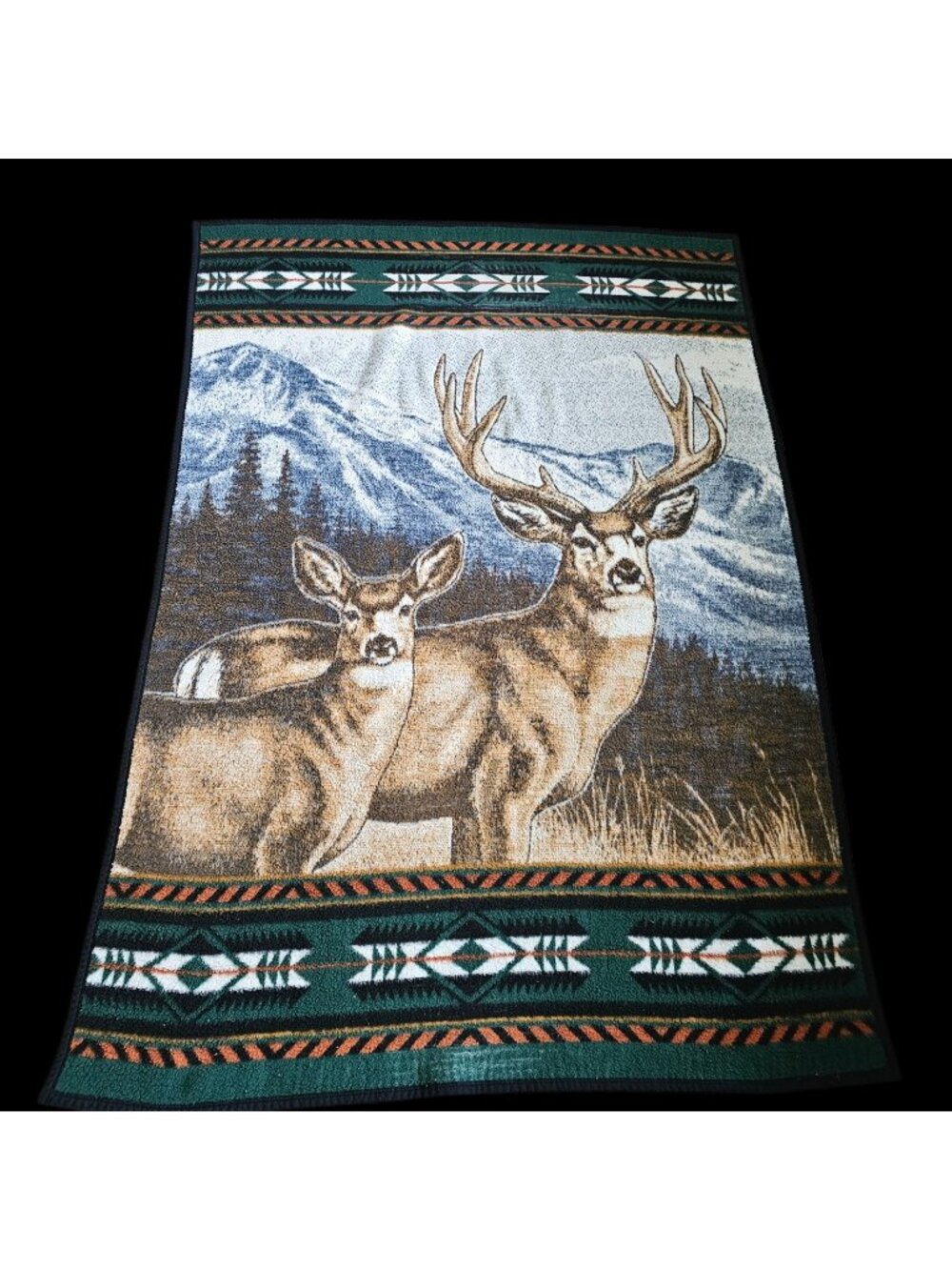 Vintage Biederlack Reversible‎ Deer Buck Doe Southwestern Blanket 52” By 75”